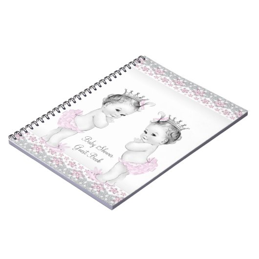 Pink and Grey Twins Baby shower gastenboek Notitieboek (Linkerzijde)