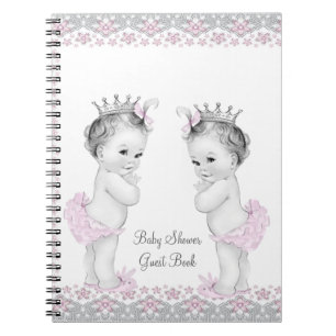 Pink and Grey Twins Baby shower gastenboek Notitieboek
