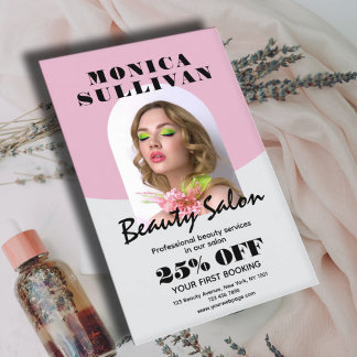Pink and light gray minimalist beauty salon flyer