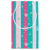 Pink and Mint Vertical Striped Snowflake Klein Cadeauzakje (Achterkant)