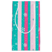 Pink and Mint Vertical Striped Snowflake Klein Cadeauzakje (Voorkant)