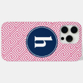 Pink and Navy Blue Greek Key Pattern Monogram Case-Mate iPhone Case (Achterkant (horizontaal))