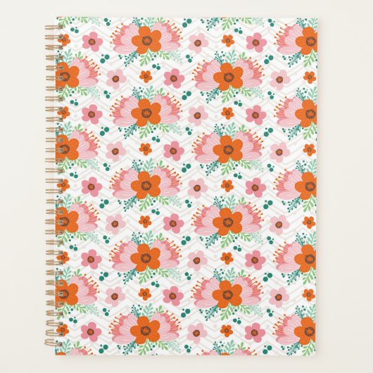 Pink and orange floral bouquet patterned planner (Voorkant)