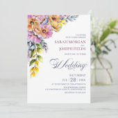 Pink and Orange Floral Wedding  Kaart (Staand voorkant)