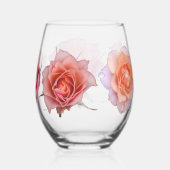 Pink and Orange Rose Stemless Wine Glass Wijnglas Zonder Voet (Achterkant)