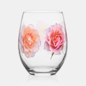 Pink and Orange Rose Stemless Wine Glass Wijnglas Zonder Voet (Rechts)