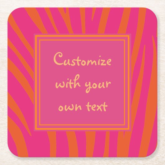 Pink and Orange Zebra Stripes Custom Text Vierkante Kartonnen Onderzetter (Voorkant)