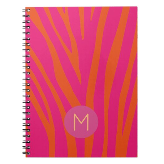 Pink and Orange Zebra Stripes Modern Monogram Notitieboek (Voorkant)