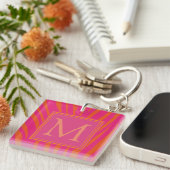 Pink and Orange Zebra Stripes Monogram Sleutelhanger (Voorkant Rechts)