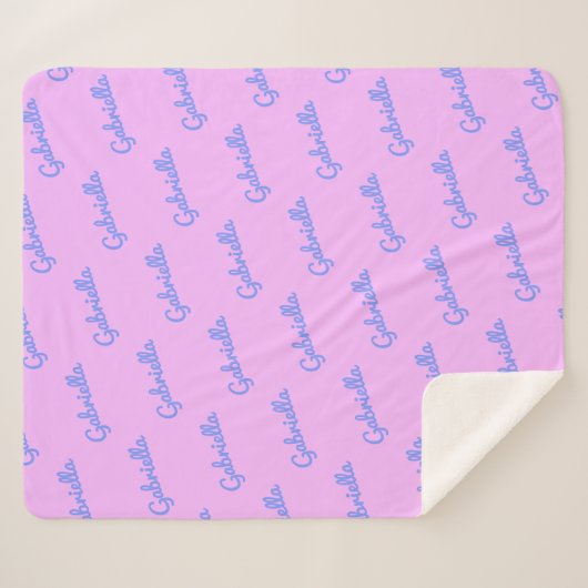 Pink and Paars Personalized Cursive Name Pattern Sherpa Deken (Voorkant (horizontaal))