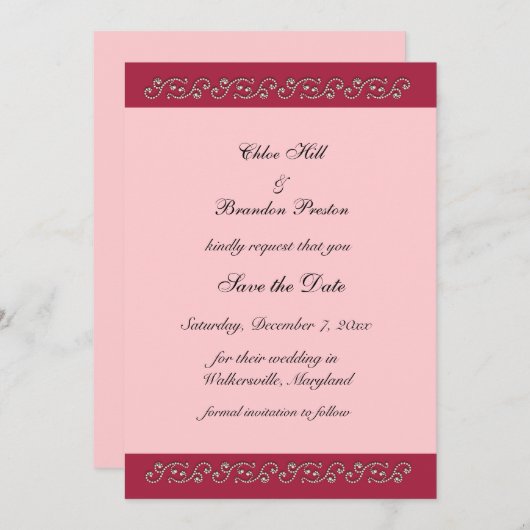 Pink and Pearls Save the Date (Devant / Derrière)