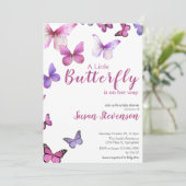 Pink and Purple A Little Butterfly Baby Shower Kaart (Staand voorkant)