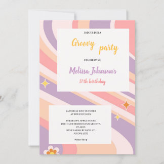 pink and purple and yellow retro groovy birthday kaart