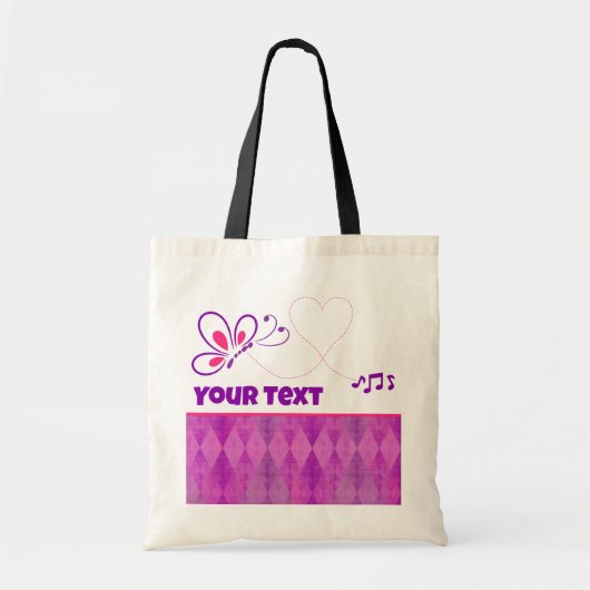 Pink and Purple Butterfly Heart Customized Tote Bag (Voorkant)