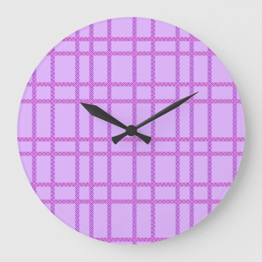 Pink and purple flower checkered pattern grote klok (Voorkant)