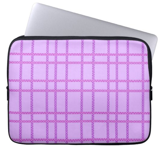 Pink and purple flower checkered pattern laptop sleeve (Voorkant)