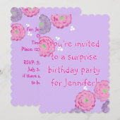 Pink and Purple Flowers Birthday Invitation Cards (Devant / Derrière)