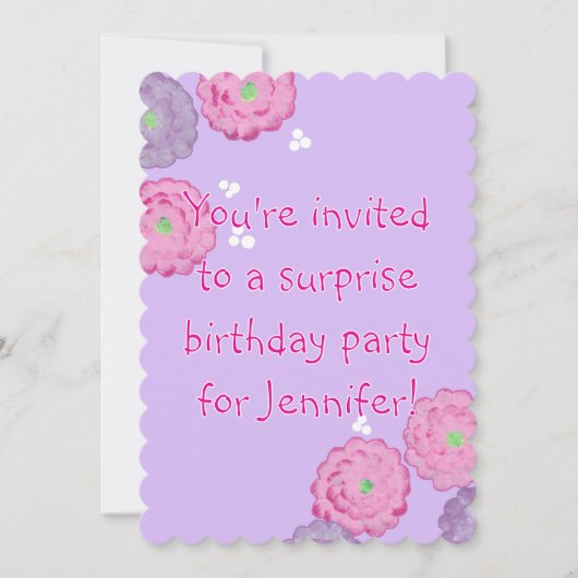 Pink and Purple Flowers Birthday Invitation Cards Kaart (Voorkant)