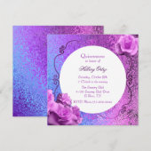 Pink and Purple Foil Look Quinceanera Invitation (Devant / Derrière)