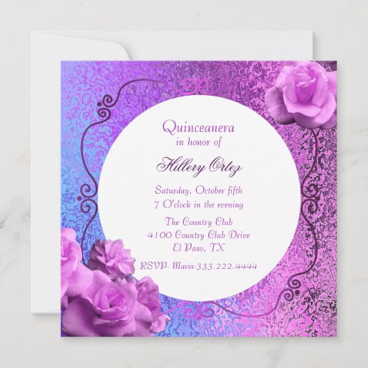 Pink and Purple Foil Look Quinceanera Invitation (Devant)