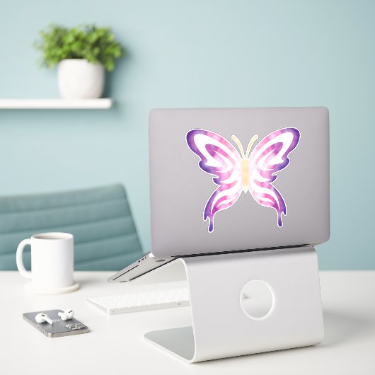 Pink and Purple Galaxy Butterfly Sticker (Laptop op bureau)