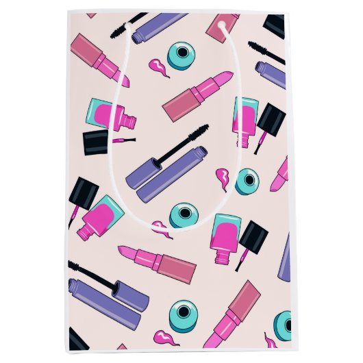 Pink and Purple Make Up Cosmetics Pattern Medium Cadeauzakje (Voorkant)