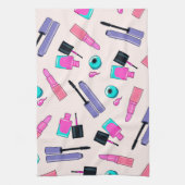 Pink and Purple Make Up Cosmetics Pattern Theedoek (Verticaal)