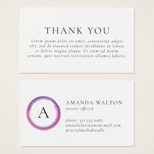 Pink and Purple Monogram Modern Package Insert (Devant & derrière)