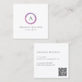 Pink and Purple Monogram QR Code Modern Vierkante Visitekaartje (Voorkant / Achterkant)