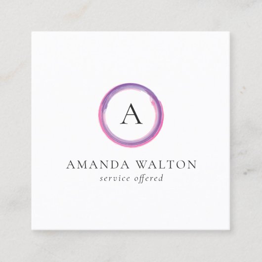 Pink and Purple Monogram QR Code Modern Vierkante Visitekaartje (Voorkant)