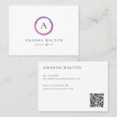 Pink and Purple Monogram QR Code Modern Visitekaartje (Voorkant / Achterkant)