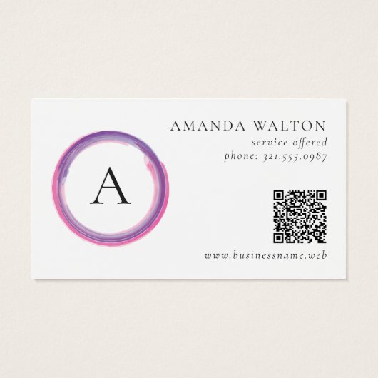 Pink and Purple Monogram QR Code Package Insert Visitekaartje (Achterkant)