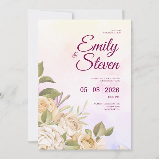 Pink and Purple Watercolor Elegance Wedding Kaart (Voorkant)