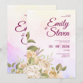 Pink and Purple Watercolor Elegance Wedding Kaart (Voorkant / Achterkant)