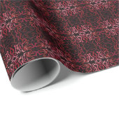 Pink And Red Dots And Squiggles Pattern On Black Cadeaupapier (Rol Hoek)