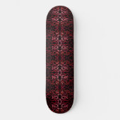 Pink And Red Dots And Squiggles Pattern On Black Skateboard (Voorkant)