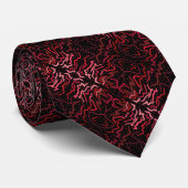 Pink And Red Dots And Squiggles Pattern On Black Stropdas (Opgerold)