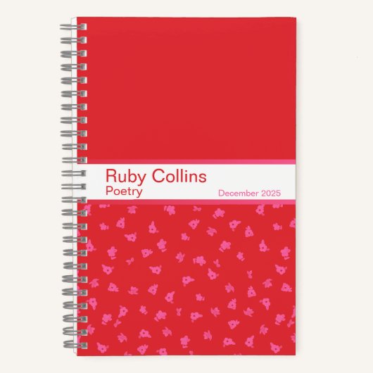 Pink and Red Floral Split Pattern Notebook Notitieboek (Voorkant)