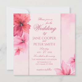 Pink and red flowers floral Wedding Invitation Kaart