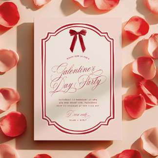 Pink and Red Galentine's Day Party Invitation Kaart