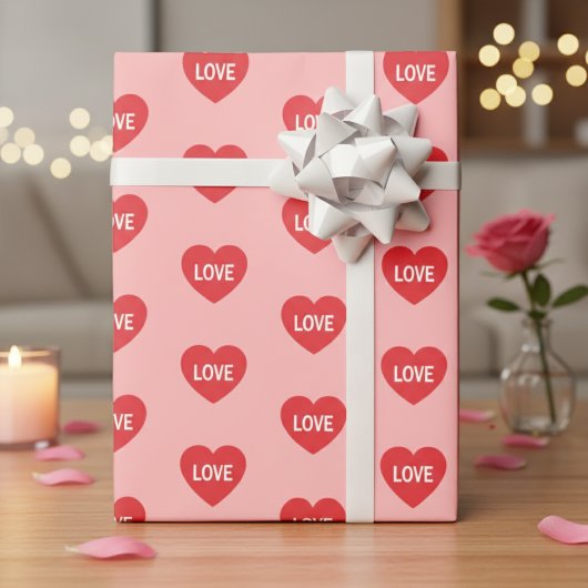 Pink And Red Love Hearts Patterned Cadeaupapier
