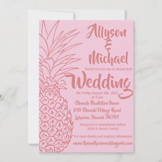 Pink and Red Pineapple Beach Wedding Invitation (Devant)