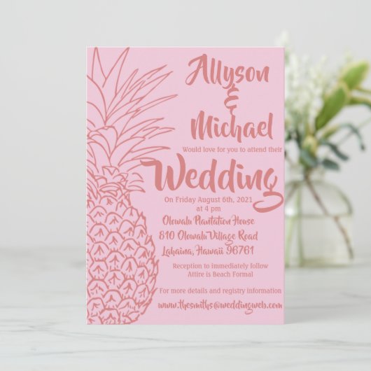 Pink and Red Pineapple Beach Wedding Invitation (Debout devant)