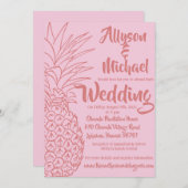 Pink and Red Pineapple Beach Wedding Invitation (Devant / Derrière)