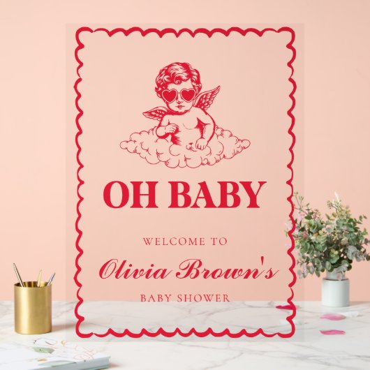 Pink and Red Retro Cherub Baby Shower (Mariage)