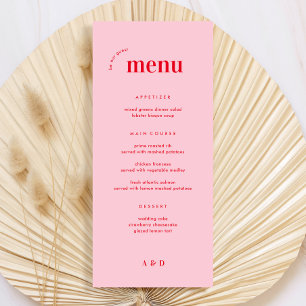 Pink and Red Retro les années 70 Mariage Menu & Ba