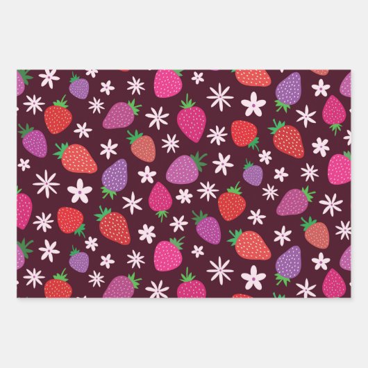 Pink and red strawberry pattern floral  inpakpapier vel (Voorkant)