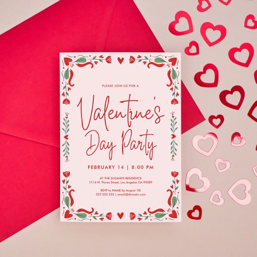 Pink and red Valentine's party Invitation