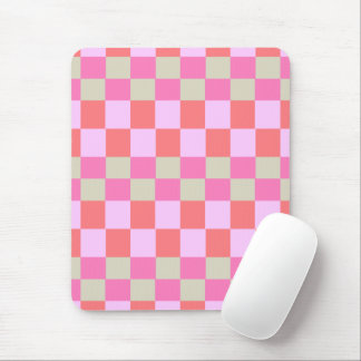 Pink and Sand Beige Retro Checkerboard Pattern Muismat