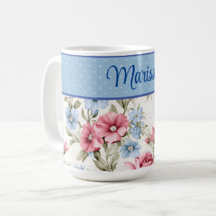 Pink and Sky Blue Floral et Mug Pois